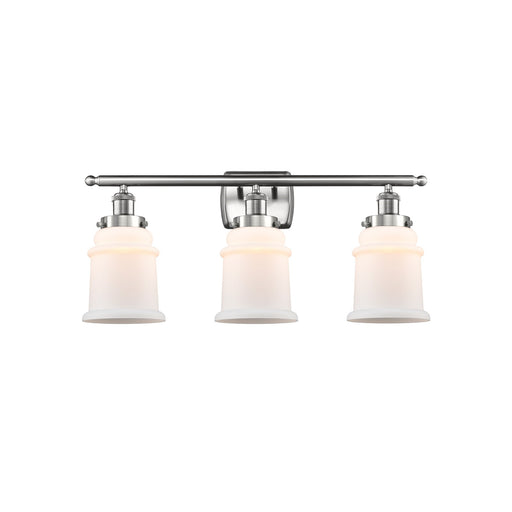 Innovations Canton 26in 3-Light Bath Vanity | Modern Transitional Brushed Satin Nickel and Matte White Frosted Glass Bell Shade | Model 916-3W-SN-G181