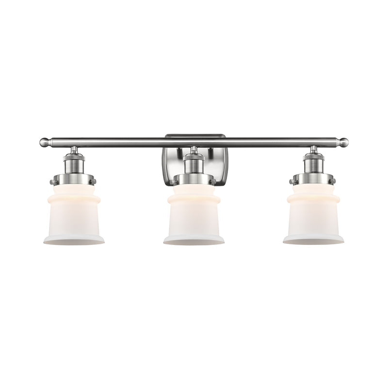 Innovations Canton 25.25in 3-Light Bath Vanity | Modern Transitional Brushed Satin Nickel and Matte White Frosted Glass Small Bell | Model 916-3W-SN-G181S