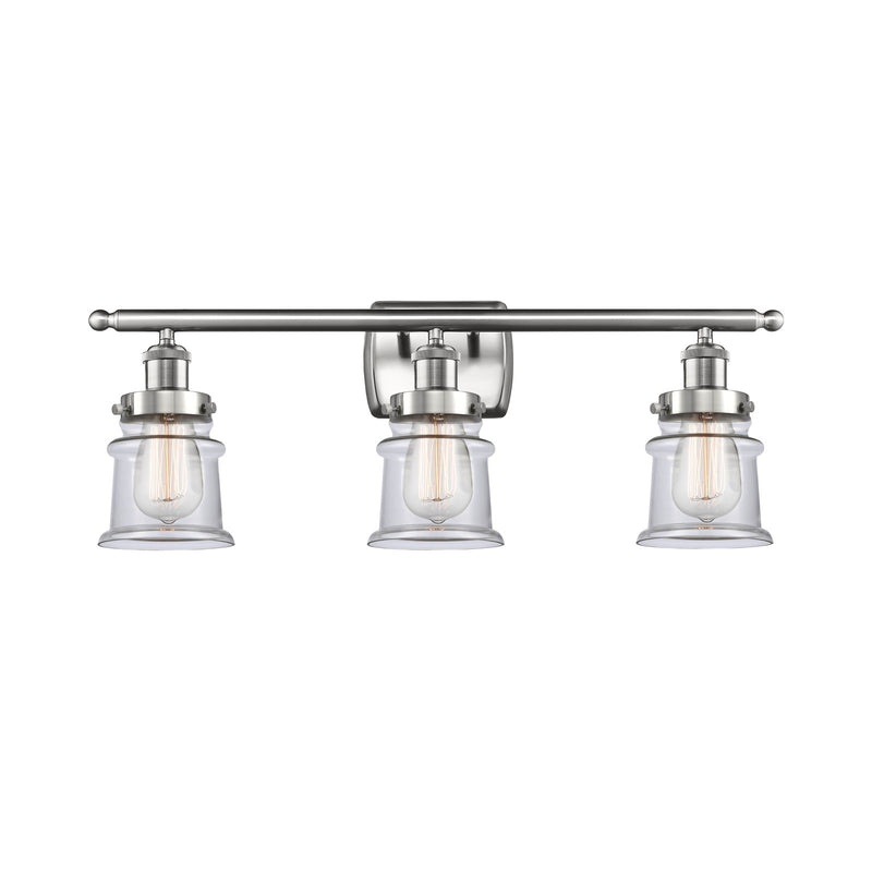 Innovations Canton 25.25in 3-Light Bath Vanity | Modern Contempo Brushed Satin Nickel and Clear Glass Schoolhouse Shade | Bathroom | Model 916-3W-SN-G182S