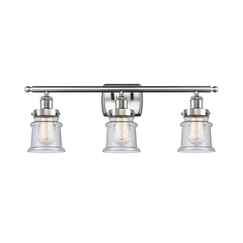 Innovations Canton 25.25in 3-Light Bath Vanity | Modern Contempo Brushed Satin Nickel and Seedy Glass Schoolhouse Shade | Bathroom | Model 916-3W-SN-G184S