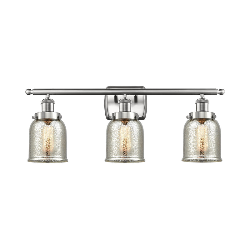 Innovations Bell 26in 3-Light Bath Vanity | Industrial Brushed Satin Nickel and Silver Plated Mercury Glass | Damp Rated | Model 916-3W-SN-G58-LED