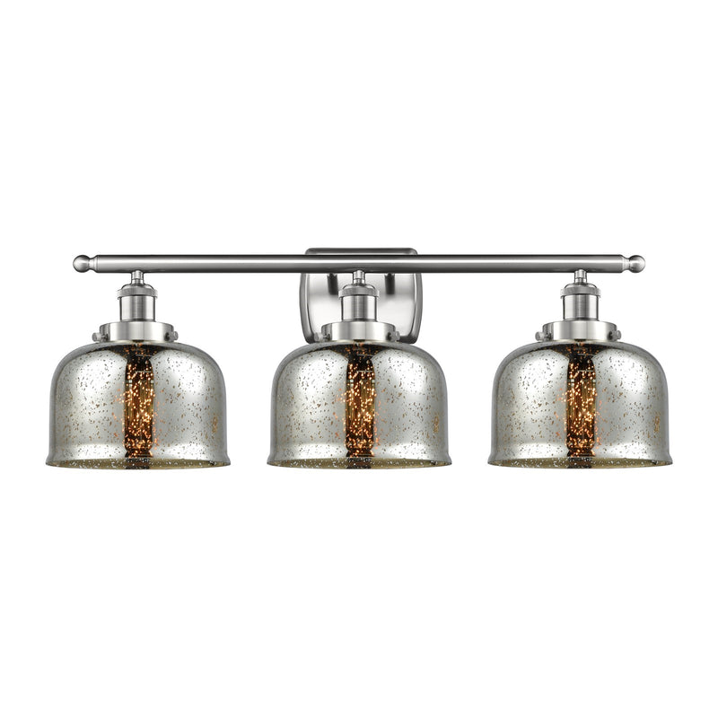 Innovations Bell 28in 3-Light Bath Vanity | Industrial Brushed Satin Nickel and Silver Plated Mercury Glass | Damp Rated Bathroom | Model 916-3W-SN-G78