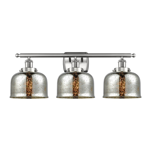 Innovations Bell 28in 3-Light Bath Vanity | Industrial Brushed Satin Nickel and Silver Plated Mercury Glass | Damp Rated | Model 916-3W-SN-G78-LED