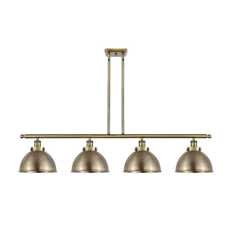 Innovations Derby 48in 4-Light Island Light | Industrial Farmhouse Antique Brass Steel and Antique Brass Metal Shade | Model 916-4I-AB-MFD-10-AB-LED
