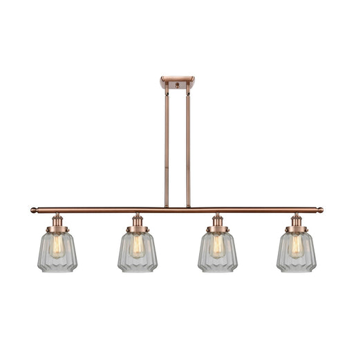 Innovations Chatham 48in 4-Light Island Light | Modern Transitional Antique Copper Steel and Clear Ribbed Glass Shade | Kitchen | Model 916-4I-AC-G142