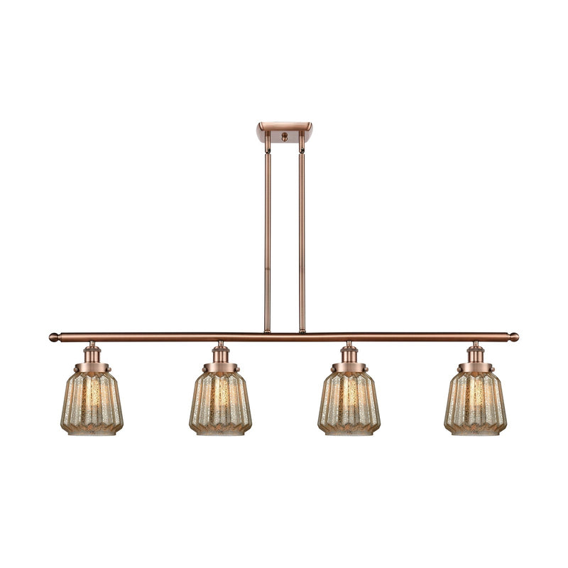 Innovations Chatham 48in 4-Light Island Light | Modern Transitional Antique Copper Steel and Mercury Ribbed Glass Shade | Kitchen | Model 916-4I-AC-G146