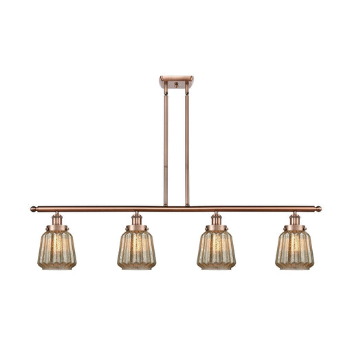 Innovations Chatham 48in 4-Light Island Light | Modern Transitional Antique Copper Steel and Mercury Ribbed Glass Shade | Kitchen | Model 916-4I-AC-G146