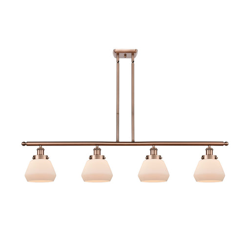 Innovations Fulton 48in 4-Light Island Light | Modern Transitional Antique Copper Steel and Matte White Frosted Glass Shade | Model 916-4I-AC-G171