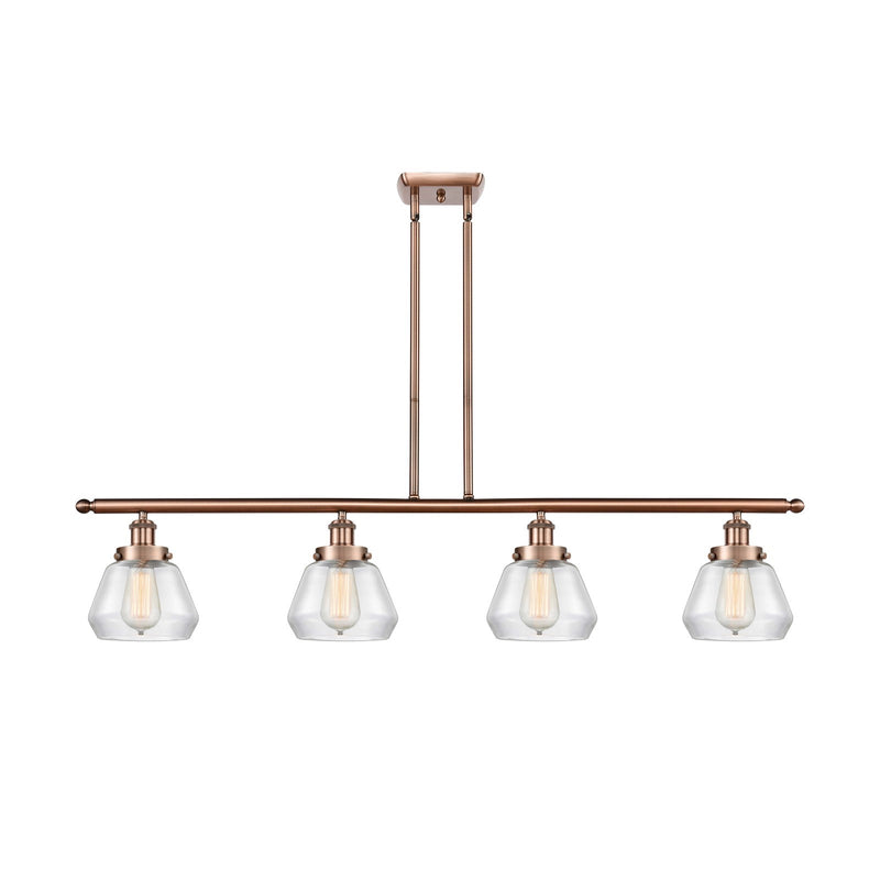 Innovations Fulton 48in 4-Light Island Light | Modern Contempo Antique Copper and Clear Glass | Kitchen Island & Dining Room | Model 916-4I-AC-G172