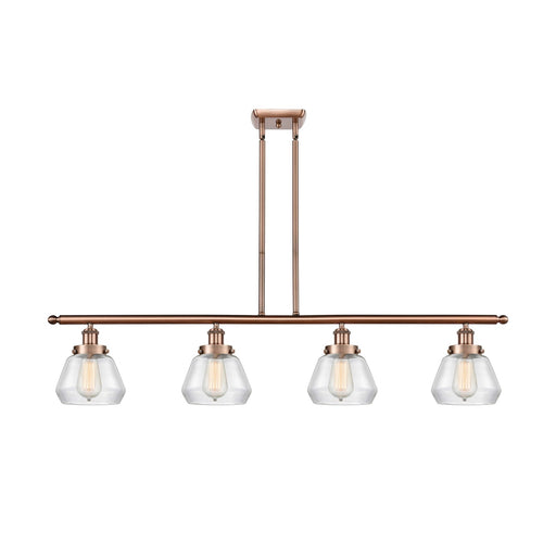 Innovations Fulton 48in 4-Light Island Light | Modern Contempo Antique Copper and Clear Glass | Kitchen Island & Dining Room | Model 916-4I-AC-G172