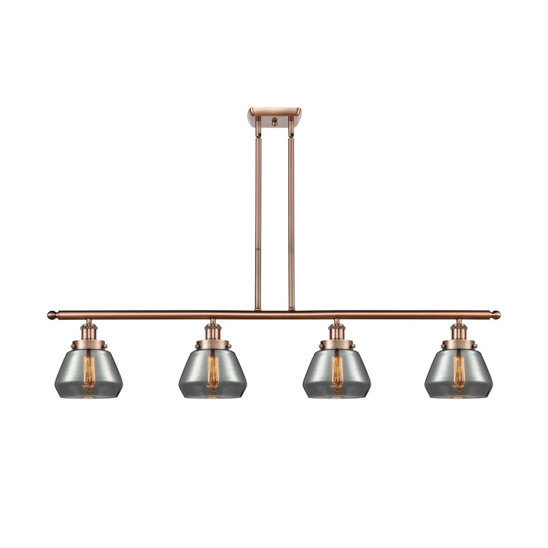 Innovations Fulton 48in 4-Light Island Light | Modern Contempo Antique Copper and Light Smoke Glass | Kitchen Island & Dining Room | Model 916-4I-AC-G173