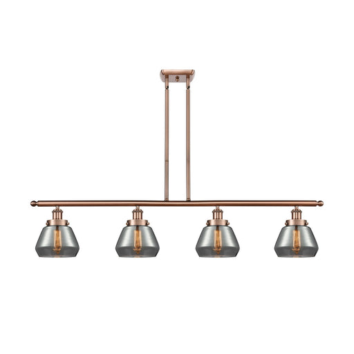 Innovations Fulton 48in 4-Light Island Light | Modern Contempo Antique Copper and Light Smoke Glass | Kitchen Island & Dining Room | Model 916-4I-AC-G173