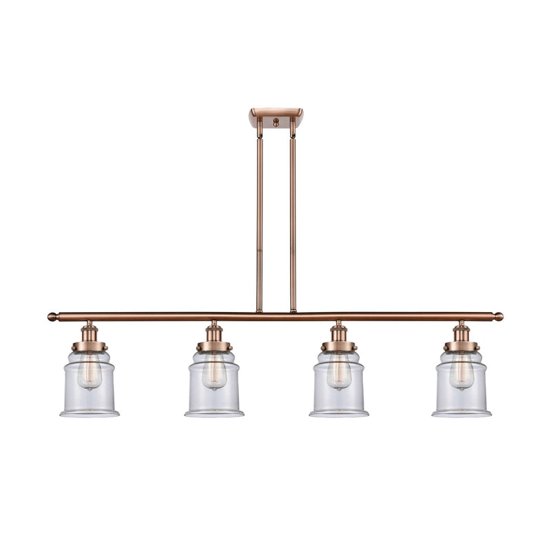 Innovations Canton 48in 4-Light Island Light | Modern Contempo Antique Copper Steel and Clear Glass | Kitchen Island & Dining Room | Model 916-4I-AC-G182