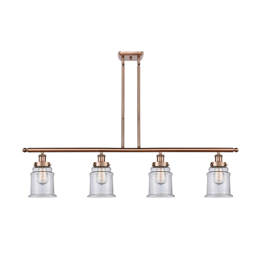 Innovations Canton 48in 4-Light Island Light | Modern Contempo Antique Copper Steel and Clear Glass | Kitchen Island & Dining Room | Model 916-4I-AC-G182