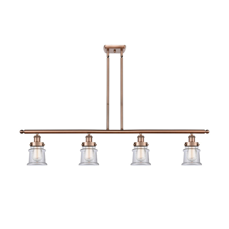 Innovations Canton 48in 4-Light Island Light | Modern Contempo Antique Copper Steel and Clear Glass | Kitchen Island & Dining Room | Model 916-4I-AC-G182S