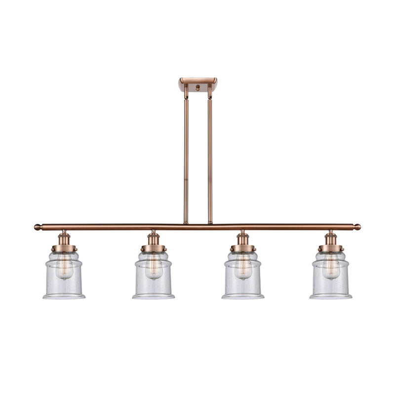 Innovations Canton 48in 4-Light Island Light | Modern Contempo Antique Copper Steel and Seedy Glass | Kitchen Island & Dining Room | Model 916-4I-AC-G184