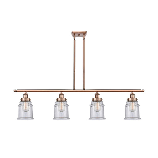 Innovations Canton 48in 4-Light Island Light | Modern Contempo Antique Copper Steel and Seedy Glass | Kitchen Island & Dining Room | Model 916-4I-AC-G184