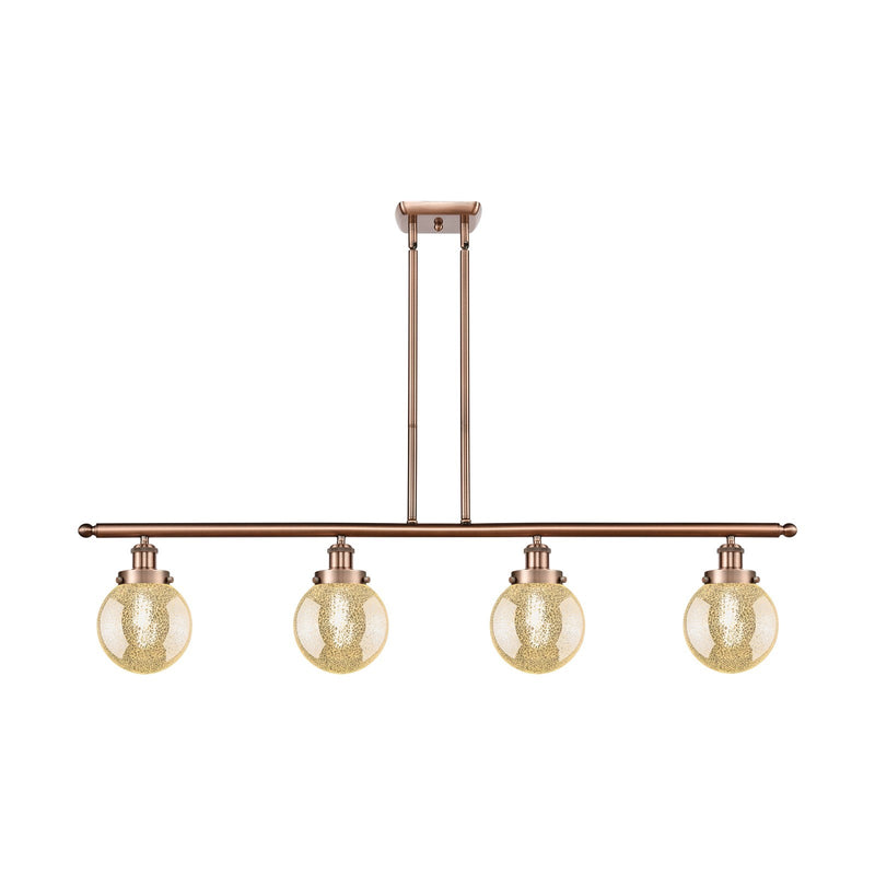 Innovations Beacon 48in 4-Light Island Light | Modern Transitional Antique Copper Steel and Mercury Seeded Glass | Kitchen Island | Model 916-4I-AC-G208-6