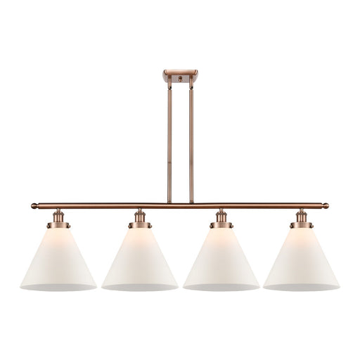 Innovations Cone 48in 4-Light Island Light | Industrial Transitional Antique Copper Steel and Matte White Frosted Glass | Model 916-4I-AC-G41-L-LED