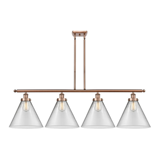 Innovations Cone 48in 4-Light Island Light | Industrial Antique Copper Steel and Clear Glass | Kitchen Island & Dining Room | Model 916-4I-AC-G42-L