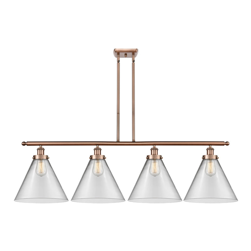 Innovations Cone 48in 4-Light LED Island Light | Industrial Antique Copper Steel and Clear Glass | Kitchen Island & Dining | Model 916-4I-AC-G42-L-LED