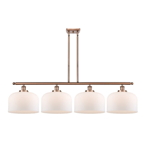 Innovations Bell 48in 4-Light Island Light | Industrial Antique Copper Steel and Matte White Frosted Glass | Kitchen Island & | Model 916-4I-AC-G71-L