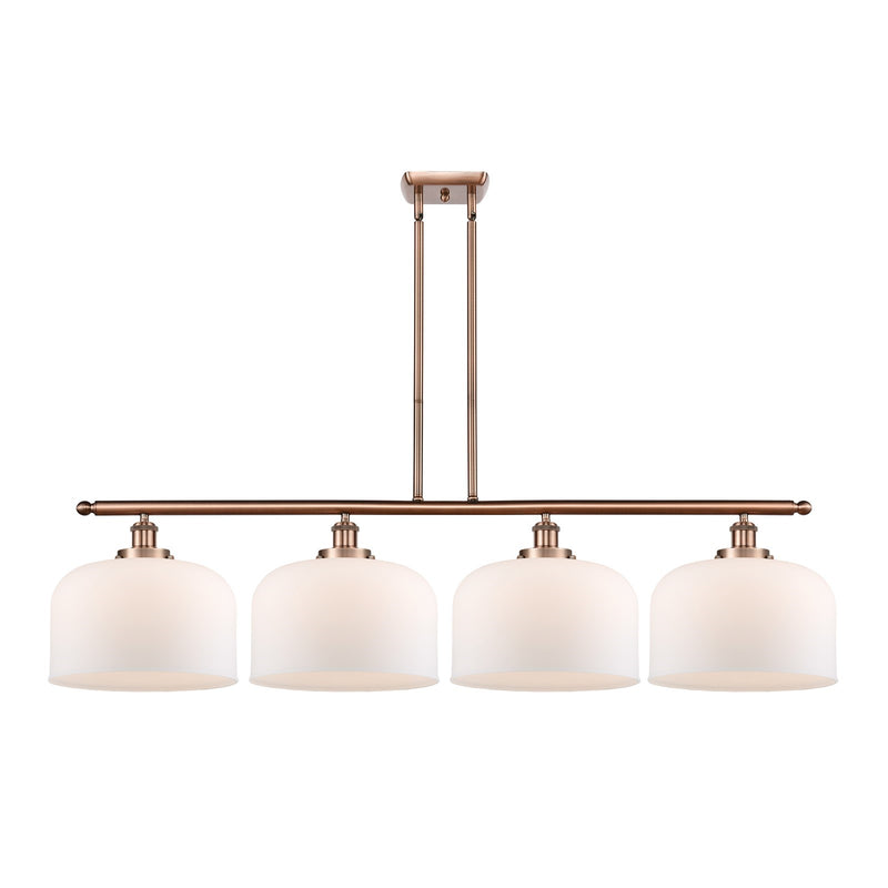 Innovations Bell 48in 4-Light LED Island Light | Industrial Antique Copper Steel and Matte White Frosted Glass | Kitchen | Model 916-4I-AC-G71-L-LED