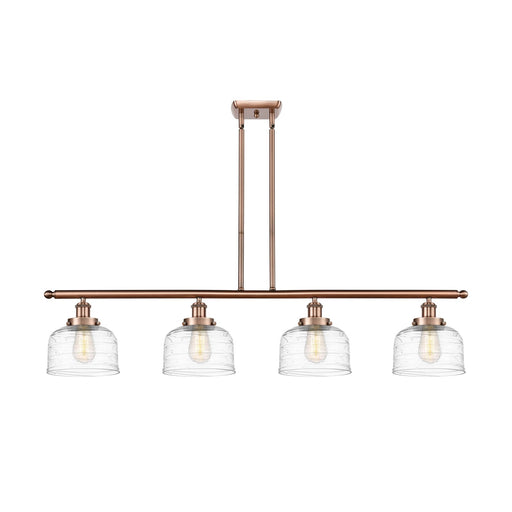 Innovations Bell 48in 4-Light Island Light | Industrial Antique Copper Steel and Clear Deco Swirl Glass | Kitchen Island & Dining | Model 916-4I-AC-G713