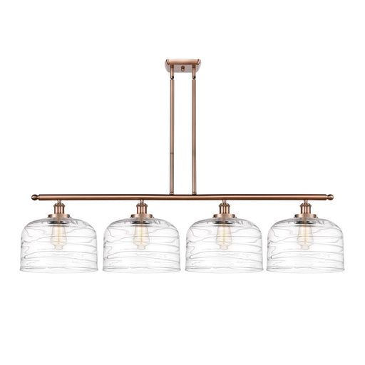 Innovations Bell 48in 4-Light LED Island Light | Industrial Antique Copper Steel and Clear Deco Swirl XL Glass | Kitchen | Model 916-4I-AC-G713-L-LED
