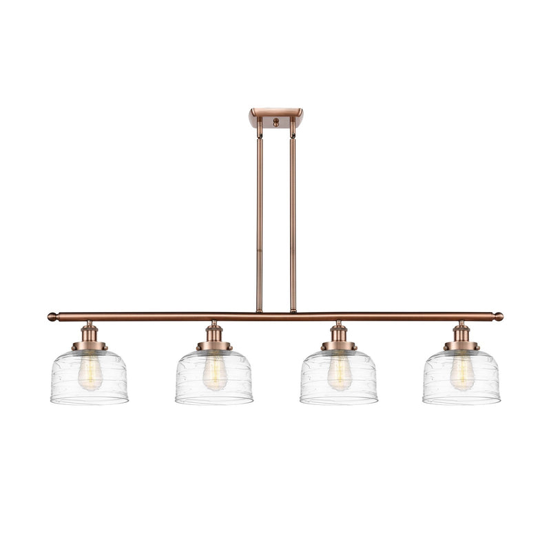Innovations Bell 48in 4-Light LED Island Light | Industrial Antique Copper Steel and Clear Deco Swirl Glass | Kitchen Island & | Model 916-4I-AC-G713-LED