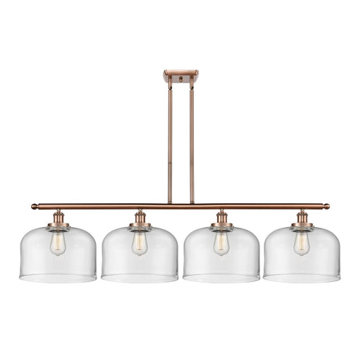Innovations Bell 48in 4-Light Island Light | Industrial Antique Copper Steel and Clear Glass | Kitchen Island & Dining Room | Model 916-4I-AC-G72-L