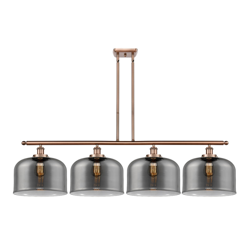 Innovations Bell 48in 4-Light Island Light | Industrial Antique Copper Steel and Light Smoke Glass | Kitchen Island & Dining Room | Model 916-4I-AC-G73-L