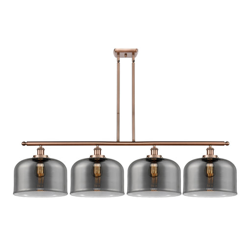 Innovations Bell 48in 4-Light LED Island Light | Industrial Antique Copper Steel and Light Smoke Glass | Kitchen Island & | Model 916-4I-AC-G73-L-LED
