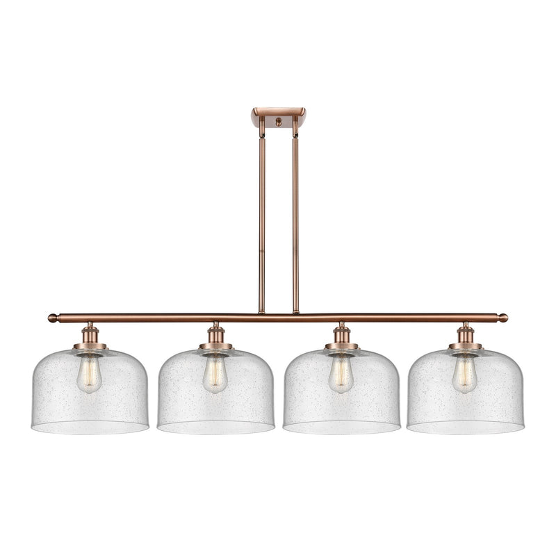 Innovations Bell 48in 4-Light Island Light | Industrial Antique Copper Steel and Seedy Glass | Kitchen Island & Dining Room | Model 916-4I-AC-G74-L