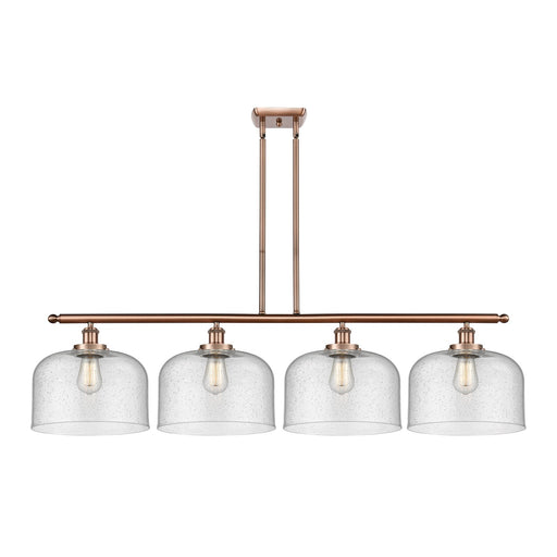 Innovations Bell 48in 4-Light LED Island Light | Industrial Antique Copper Steel and Seedy Glass | Kitchen Island & Dining | Model 916-4I-AC-G74-L-LED