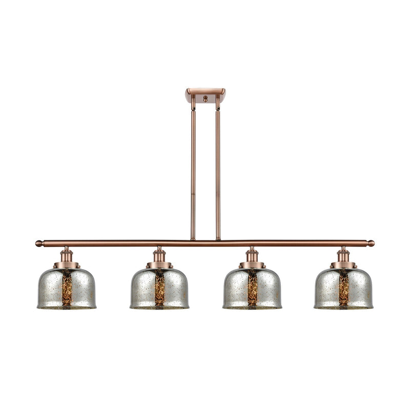 Innovations Bell 48in 4-Light LED Island Light | Industrial Antique Copper Steel and Silver Plated Mercury Glass | Kitchen | Model 916-4I-AC-G78-LED