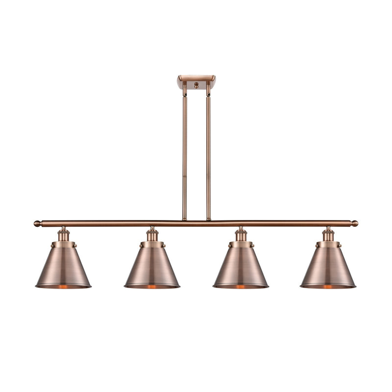 Innovations Appalachian 48in 4-Light Island Light | Industrial Farmhouse Antique Copper Steel and Metal Cone Shades | Kitchen | Model 916-4I-AC-M13-AC