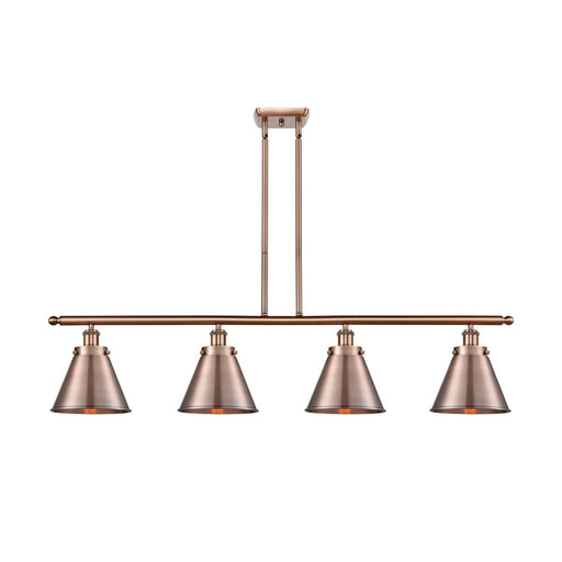 Innovations Appalachian 48in 4-Light LED Island Light | Industrial Farmhouse Antique Copper Steel and Metal Cone Shades | Model 916-4I-AC-M13-AC-LED