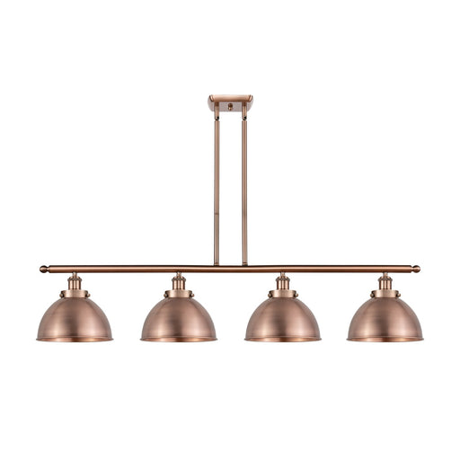 Innovations Derby 48in 4-Light Island Light with LED | Industrial Farmhouse Antique Copper Steel and Cast Brass with | Model 916-4I-AC-MFD-10-AC-LED