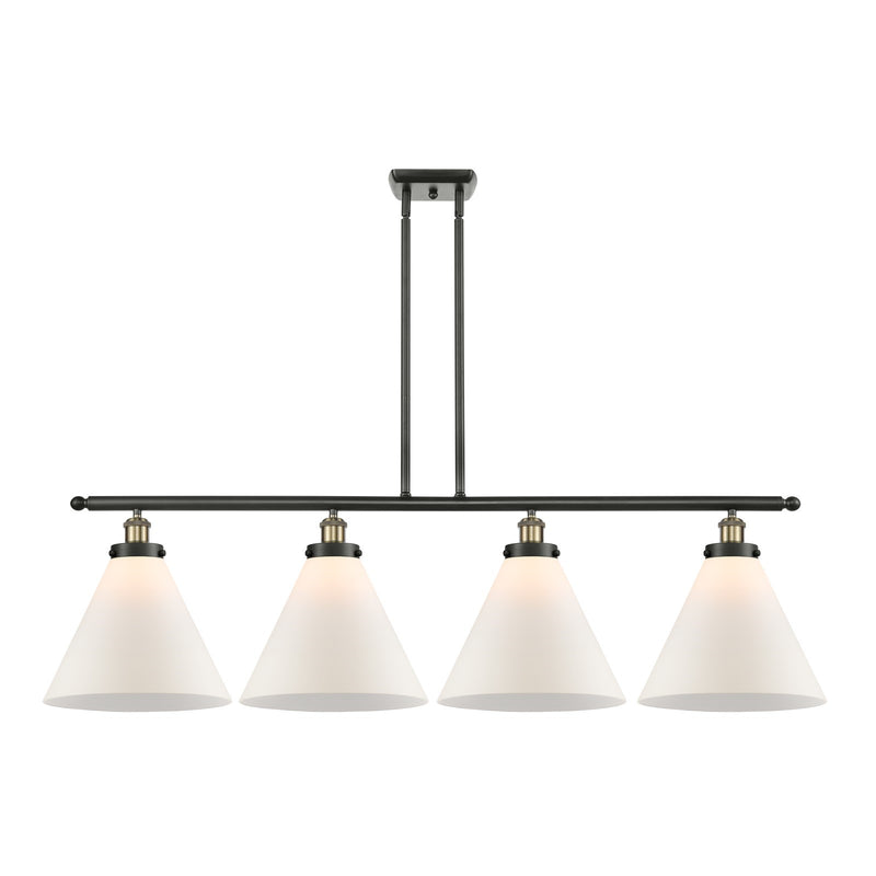 Innovations Cone 48in 4-Light Island Light | Industrial Modern Black Antique Brass Steel and Cast Brass with Matte White Frosted | Model 916-4I-BAB-G41-L