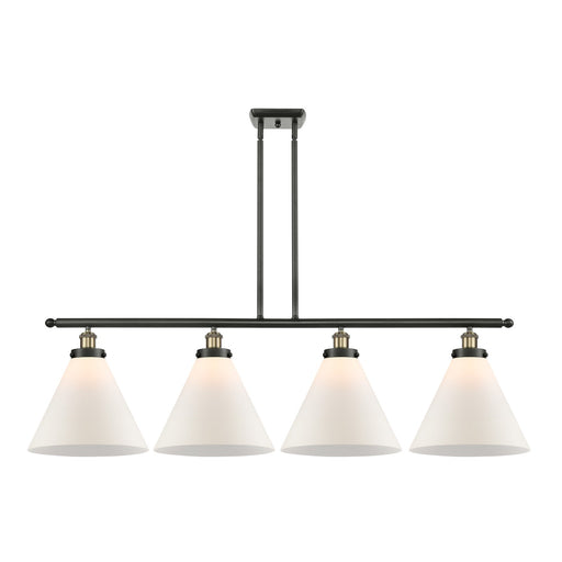 Innovations Cone 48in 4-Light Island Light | Industrial Modern Black Antique Brass Steel and Cast Brass with Matte White Frosted | Model 916-4I-BAB-G41-L