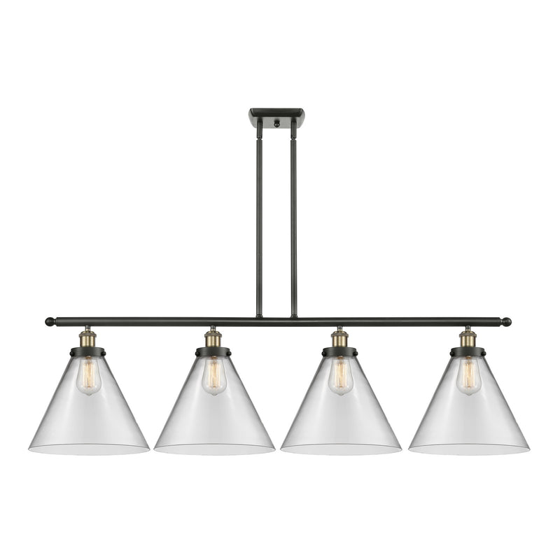 Innovations Cone 48in 4-Light Island Light | Industrial Black Antique Brass and Clear Glass | Kitchen Island & Dining Room | Model 916-4I-BAB-G42-L