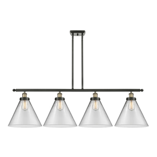 Innovations Cone 48in 4-Light Island Light | Industrial Black Antique Brass and Clear Glass | Kitchen Island & Dining Room | Model 916-4I-BAB-G42-L-LED