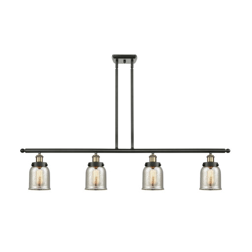 Innovations Bell 48in 4-Light Island Light | Industrial Black Antique Brass Steel and Silver Plated Mercury Glass | Kitchen | Model 916-4I-BAB-G58-LED