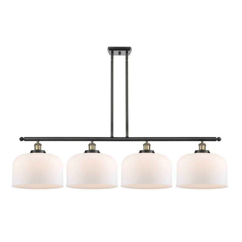 Innovations Bell 48in 4-Light Island Light | Industrial Black Antique Brass Steel and Matte White Frosted Glass | Kitchen | Model 916-4I-BAB-G71-L-LED