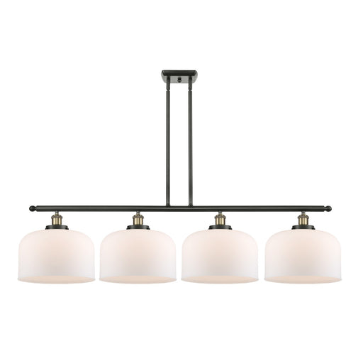 Innovations Bell 48in 4-Light Island Light | Industrial Black Antique Brass Steel and Matte White Frosted Glass | Kitchen | Model 916-4I-BAB-G71-L-LED