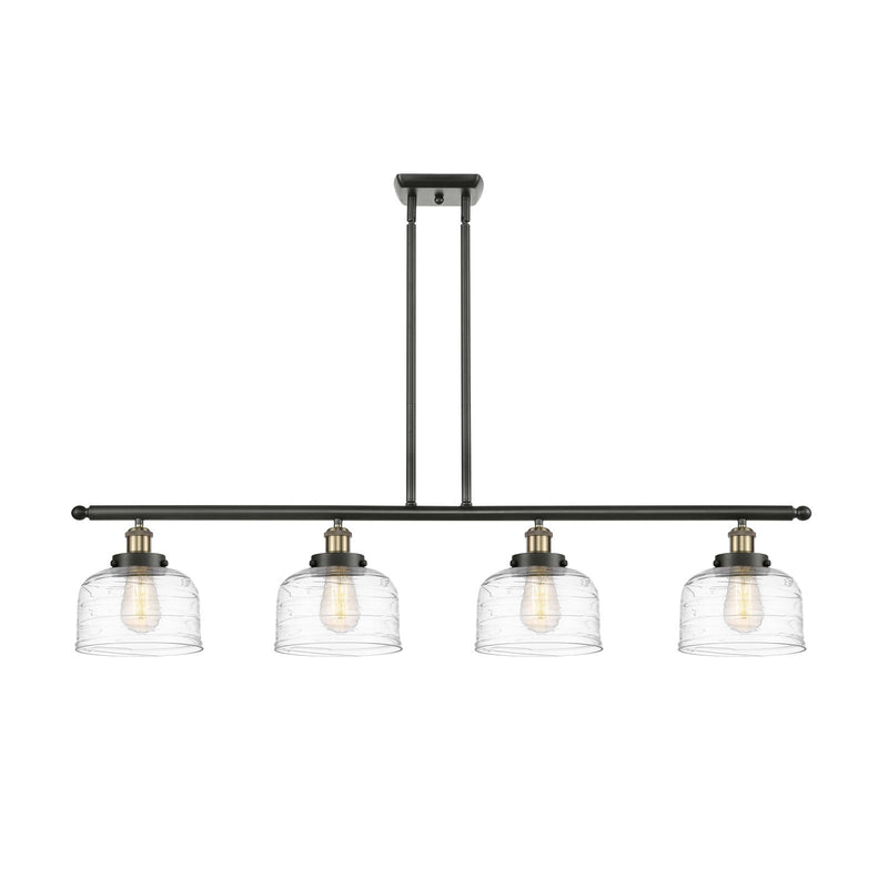 Innovations Bell 48in 4-Light Island Light | Industrial Black Antique Brass Steel and Clear Deco Swirl Glass | Kitchen Island & | Model 916-4I-BAB-G713