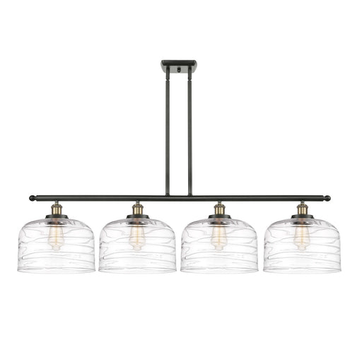 Innovations Bell 48in 4-Light Island Light | Industrial Black Antique Brass Steel and Clear Deco Swirl XL Glass | Kitchen Island | Model 916-4I-BAB-G713-L