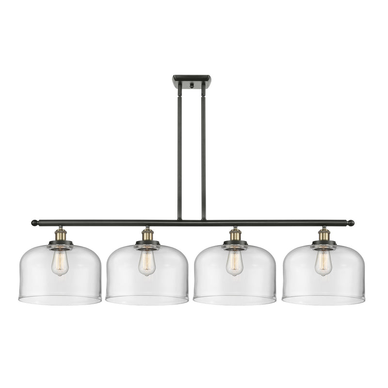 Innovations Bell 48in 4-Light Island Light | Industrial Black Antique Brass Steel and Clear Glass | Kitchen Island & Dining Room | Model 916-4I-BAB-G72-L