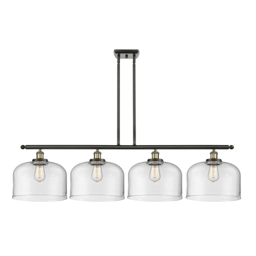 Innovations Bell 48in 4-Light Island Light | Industrial Black Antique Brass Steel and Clear Glass | Kitchen Island & Dining Room | Model 916-4I-BAB-G72-L